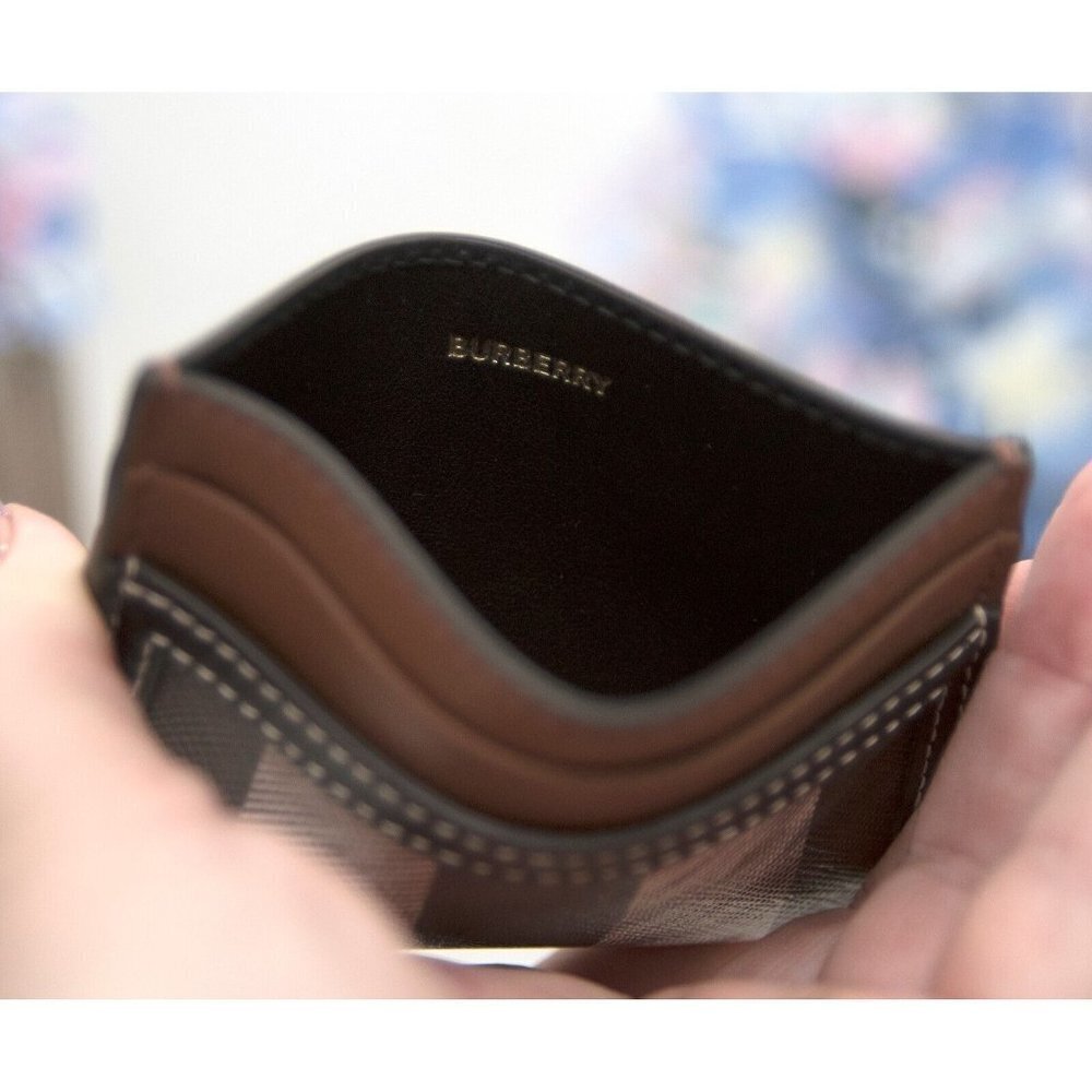 Burberry Sandon Check Faux Leather and Leather Logo Card Case Mini Wallet NWT - Picture 4 of 6